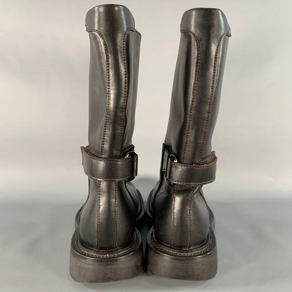 PRADA Size 7 Brown Leather Hook Loop Engineer Boots - Picture 3 of 8